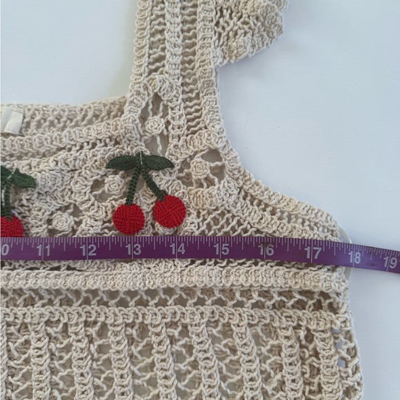 Rebellion Tan Crochet Crop Top with Cherry Details - Picture 6 of 7